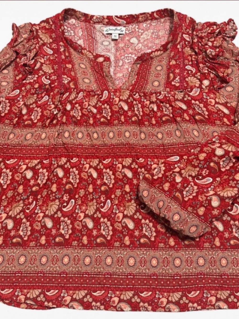 Women’s Crimson Paisley Ruffle Tunic